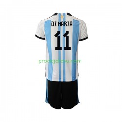 Argentina Dresy Fotbal Di Maria 11 Dětský Domácí World Cup 2022 Krátký rukáv