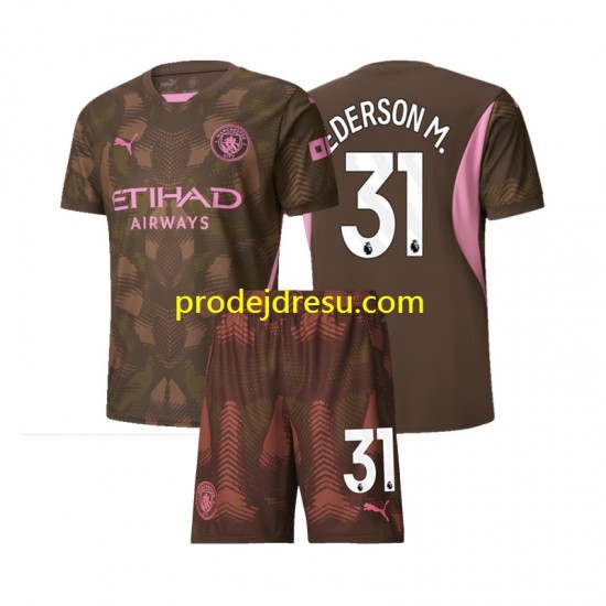 Manchester City Dresy Fotbal Ederson M 31 Brankářské Dětský Domácí 2024-2025 Krátký rukáv