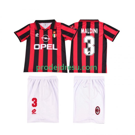 AC Milán Dresy Fotbal MALDINI 3 1996 1997 Retro Dětský Domácí Krátký rukáv