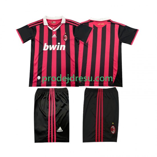 AC Milán Dresy Fotbal 2009 Retro Dětský Domácí 2010 Krátký rukáv