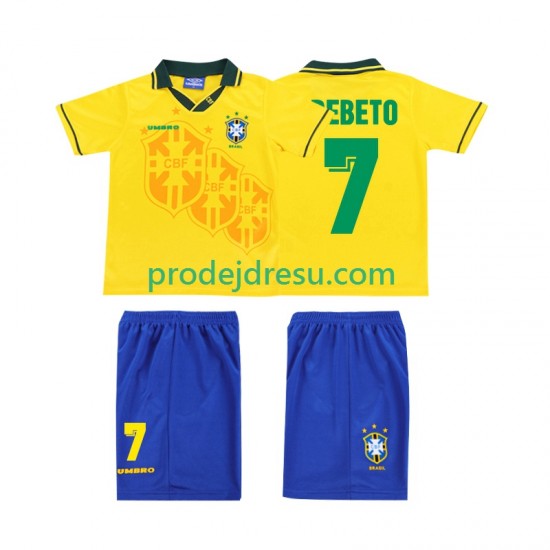 Brazílie Dresy Fotbal BEBETO 7 Retro Dětský Domácí 1994 Krátký rukáv