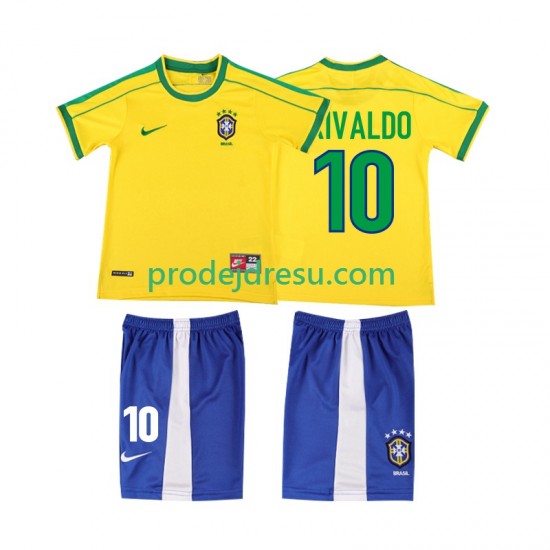 Brazílie Dresy Fotbal RIVALDO 10 Retro Dětský Domácí 1998 Krátký rukáv