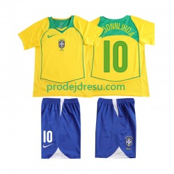 Brazílie Dresy Fotbal RONALOINHO 10 Retro Dětský Domácí 2004 Krátký rukáv