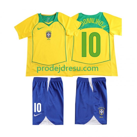 Brazílie Dresy Fotbal RONALOINHO 10 Retro Dětský Domácí 2004 Krátký rukáv
