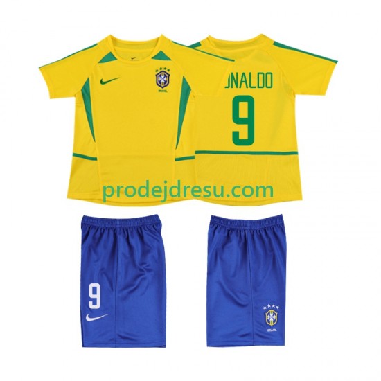 Brazílie Dresy Fotbal Ronaldo 9 Retro Dětský Domácí 2002 Krátký rukáv