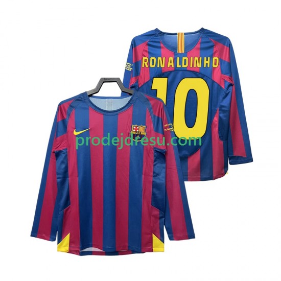 FC Barcelona Dresy Fotbal RONALDINHO 10 Champions League 2005 Retro Muž Domácí 2006 Dlouhý rukáv