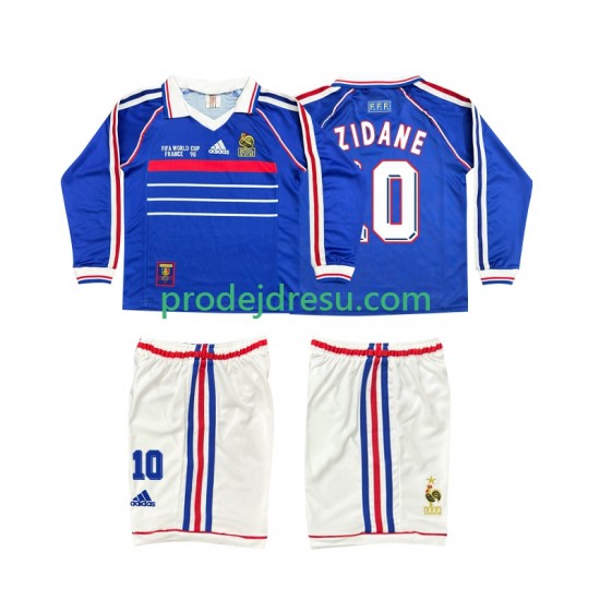Francie Dresy Fotbal ZINANE 10 Retro Dětský Domácí 1998 Dlouhý rukáv