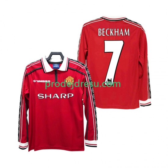 Manchester United Dresy Fotbal BECKHAM 7 Retro Muž Domácí 1998 1999 Dlouhý rukáv