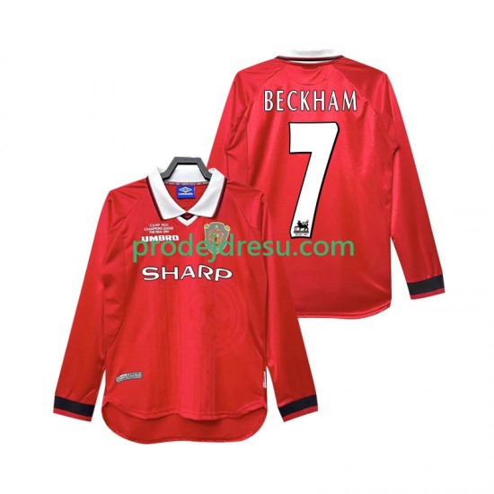 Manchester United Dresy Fotbal Beckham 7 2000 Retro Muž Domácí 1999 Dlouhý rukáv