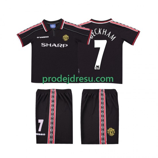 Manchester United Dresy Fotbal Beckham 7 Retro Dětský Venkovní 1998 1999 Krátký rukáv