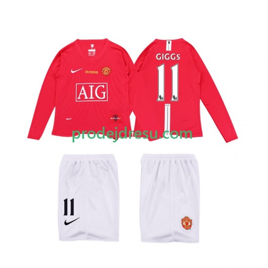 Manchester United Dresy Fotbal GIGGS 11 Premier League 2009 Retro Dětský Domácí 2008 Dlouhý rukáv