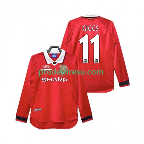 Manchester United Dresy Fotbal Giggs 11 2000 Retro Muž Domácí 1999 Dlouhý rukáv