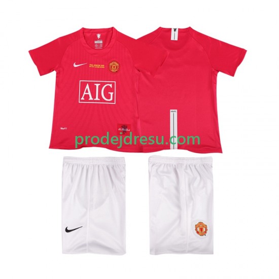 Manchester United Dresy Fotbal Champions League 2007 Retro Dětský Domácí 2008 Krátký rukáv