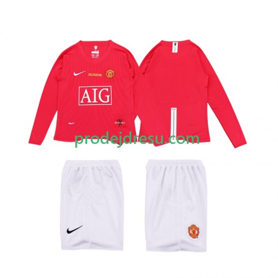 Manchester United Dresy Fotbal Premier League 2009 Retro Dětský Domácí 2008 Dlouhý rukáv
