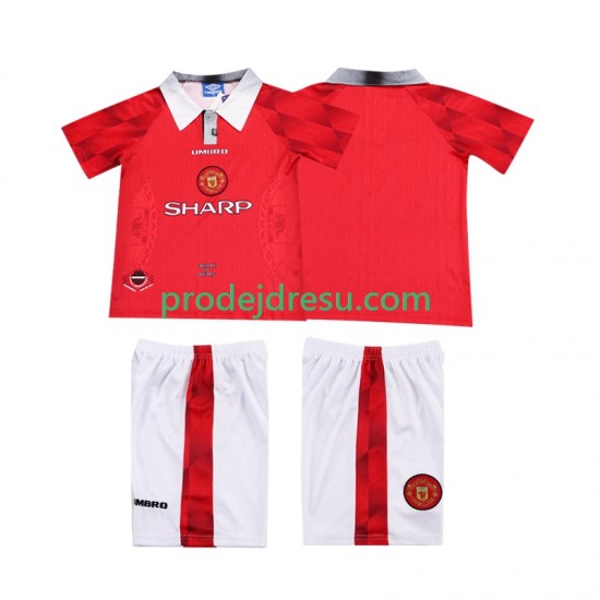 Manchester United Dresy Fotbal 1996 1997 Retro Dětský Domácí Krátký rukáv