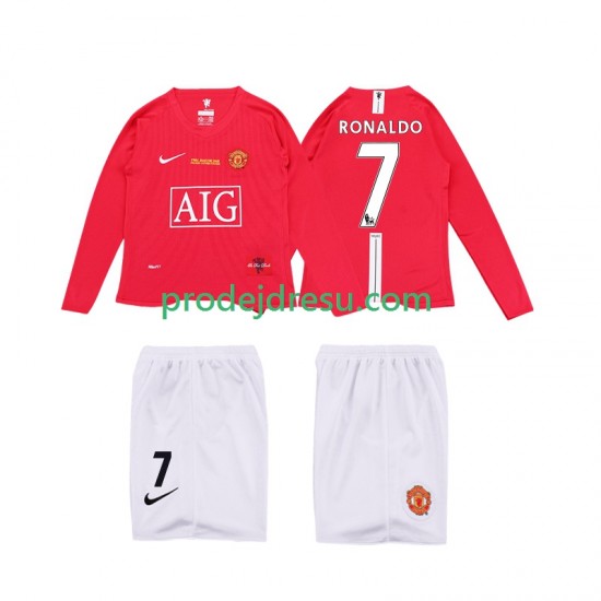 Manchester United Dresy Fotbal Ronaldo 7 Premier League 2009 Retro Dětský Domácí 2008 Dlouhý rukáv