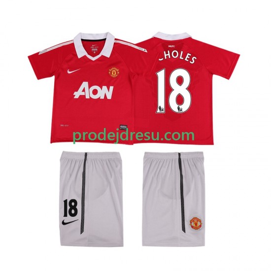 Manchester United Dresy Fotbal SCHOLES 18 Retro Dětský Domácí 2011 2010 Krátký rukáv