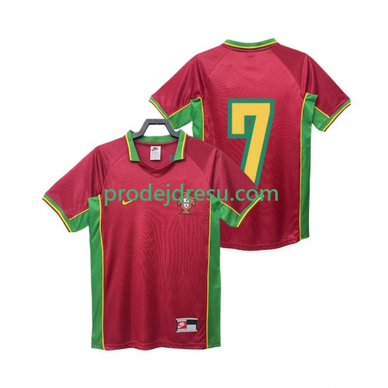 Portugalsko Dresy Fotbal 7 Retro Muž Domácí 1998 Krátký rukáv