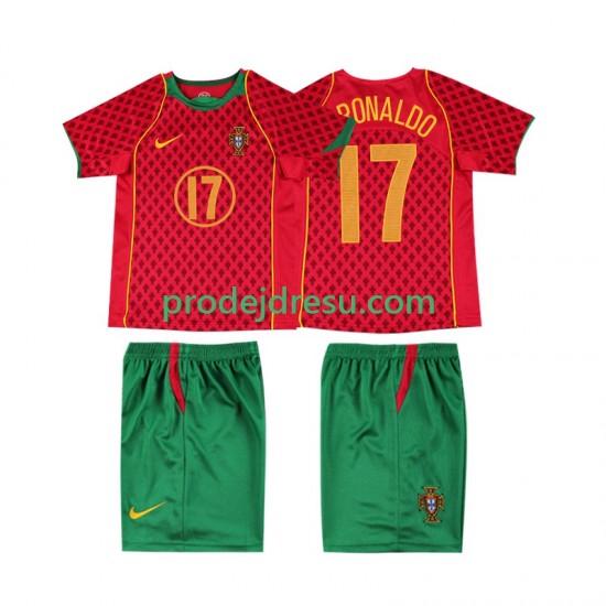Portugalsko Dresy Fotbal Cristiano Ronaldo 17 Retro Dětský Domácí 2004 Krátký rukáv