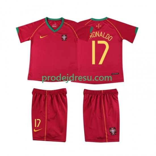 Portugalsko Dresy Fotbal Cristiano Ronaldo 17 Retro Dětský Domácí 2006 Krátký rukáv