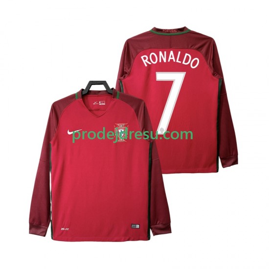 Portugalsko Dresy Fotbal Cristiano Ronaldo 7 2016 Retro Muž Domácí Dlouhý rukáv