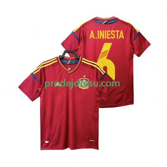Španělsko Dresy Fotbal Andres Iniesta 6 2012 Retro Muž Domácí Krátký rukáv