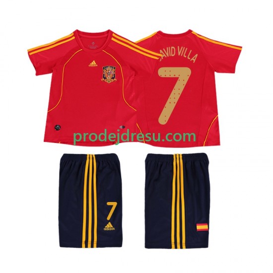 Španělsko Dresy Fotbal DAVID VILLA 7 Retro Dětský Domácí 2008 Krátký rukáv