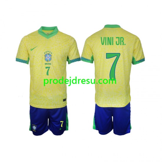 Brazílie Dresy Fotbal VINI JR 7 Dětský Domácí 2024 Krátký rukáv