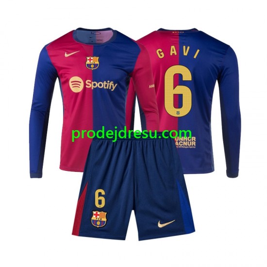 FC Barcelona Dresy Fotbal Gavi 6 Dětský Domácí 2024-2025 Dlouhý rukáv