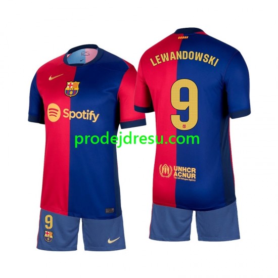 FC Barcelona Dresy Fotbal Lewandowski 9 Dětský Domácí 2024-2025 Krátký rukáv