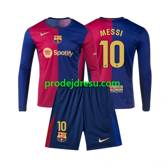 FC Barcelona Dresy Fotbal Lionel Messi 10 Dětský Domácí 2024-2025 Dlouhý rukáv