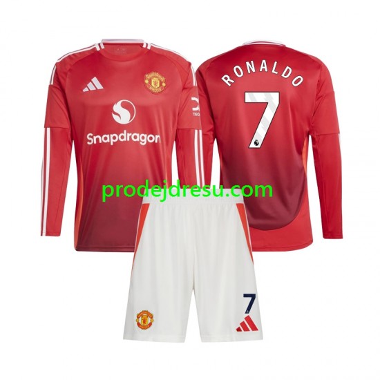 Manchester United Dresy Fotbal Cristiano Ronaldo 7 Dětský Domácí 2024-2025 Dlouhý rukáv