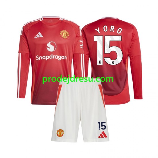 Manchester United Dresy Fotbal Leny Yoro 15 Dětský Domácí 2024-2025 Dlouhý rukáv