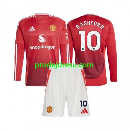 Manchester United Dresy Fotbal Marcus Rashford 10 Dětský Domácí 2024-2025 Dlouhý rukáv