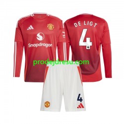 Manchester United Dresy Fotbal Matthijs de Ligt 4 Dětský Domácí 2024-2025 Dlouhý rukáv
