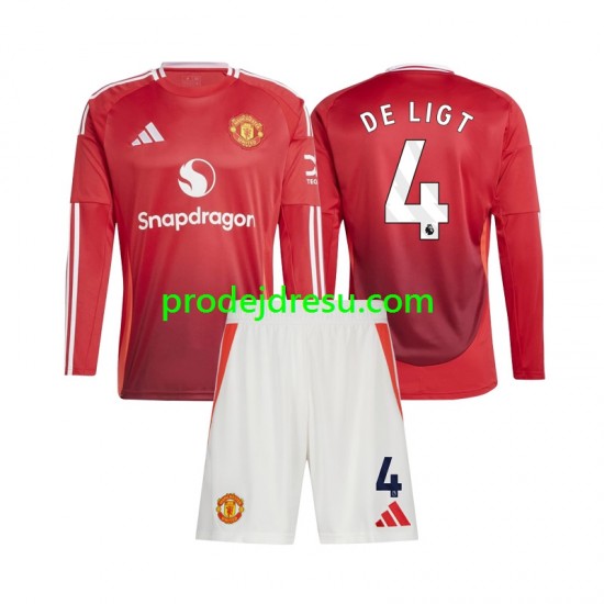 Manchester United Dresy Fotbal Matthijs de Ligt 4 Dětský Domácí 2024-2025 Dlouhý rukáv