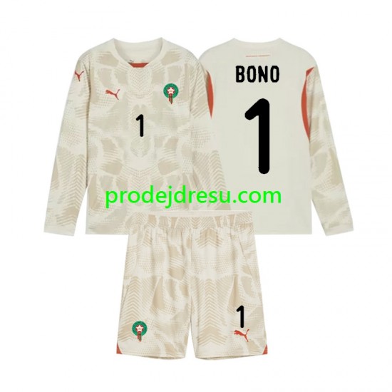 Maroko Dresy Fotbal Yassine Bounou 1 Brankářské Dětský Venkovní 2024 Dlouhý rukáv