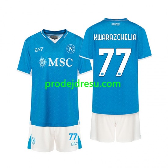 SSC Neapol Dresy Fotbal Khvicha Kvaratskhelia 77 Dětský Domácí 2024-2025 Krátký rukáv