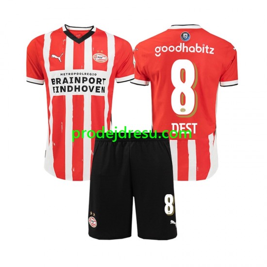 PSV Eindhoven Dresy Fotbal Sergino Dest 8 Dětský Domácí 2024-2025 Krátký rukáv
