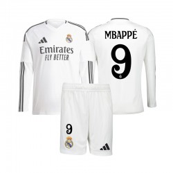 Real Madrid Dresy Fotbal Mbappé 9 Dětský Domácí 2024-2025 Dlouhý rukáv