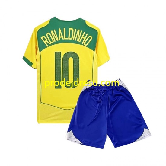 Brazílie Dresy Fotbal Ronaldiho 10 Retro Dětský Domácí 2004 Krátký rukáv