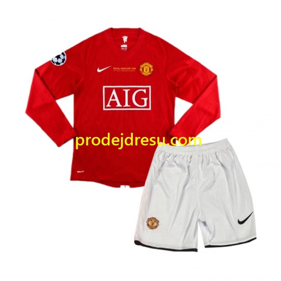 Manchester United Dresy Fotbal Champion League 2007 Retro Dětský Domácí Dlouhý rukáv