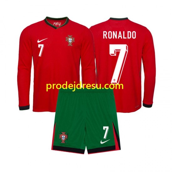 Portugalsko Dresy Fotbal Ronaldo 7 Dětský Domácí Euro 2024 Dlouhý rukáv