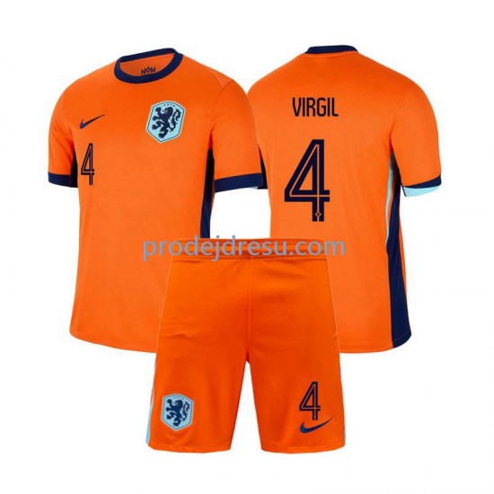 Nizozemsko Dresy Fotbal Virgil van Dijk 4 Dětský Domácí Euro 2024 Krátký rukáv