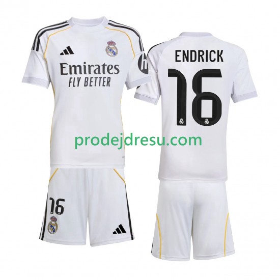 Real Madrid Dresy Fotbal Endrick 16 Dětský Domácí 2025-2026 Krátký rukáv