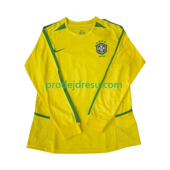 Brazílie Dresy Fotbal Retro Muž Domácí 2002 Dlouhý rukáv