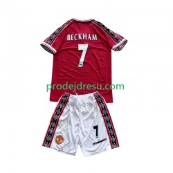 Manchester United Dresy Fotbal Beckham 7 Retro Dětský Domácí 1998 1999 Krátký rukáv