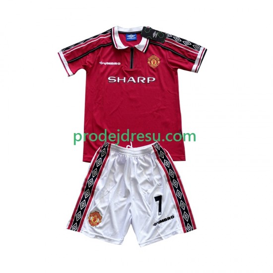 Manchester United Dresy Fotbal Beckham 7 Retro Dětský Domácí 1998 1999 Krátký rukáv