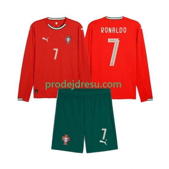 Portugalsko Dresy Fotbal Crstiano Roanldo 7 Dětský Domácí 2025 Dlouhý rukáv