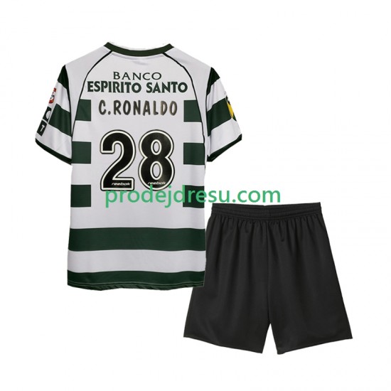 Sporting CP Dresy Fotbal Cristiano Ronaldo 28 2001 2003 Retro Dětský Domácí Krátký rukáv